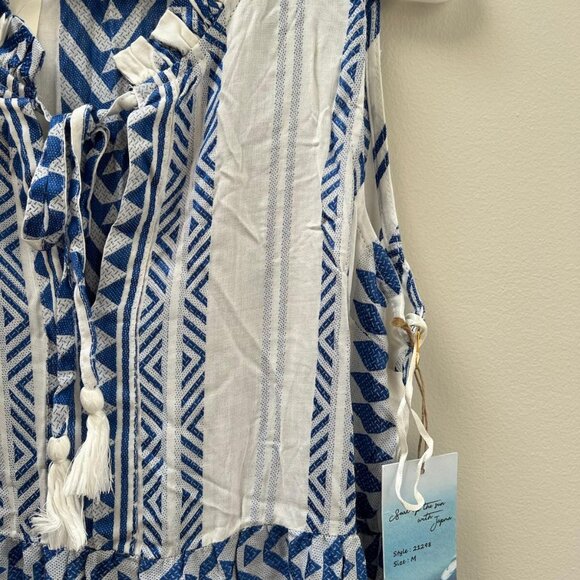 Blue & White Boho Maxi Dress – Tassel Tie Neck. - Picture 5 of 6